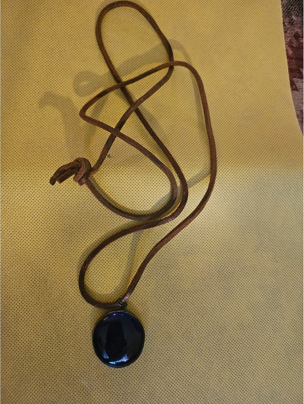 Leather Cord with big black Stone Pendant Necklace - unknown origin - as shown